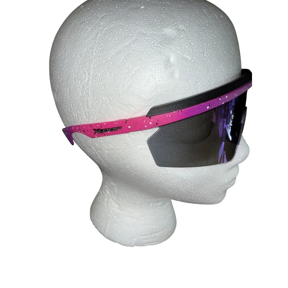 X-Loop Mirrored‎ Lens Sunglasses Pink Purple Speckled Sporty Shield Women's